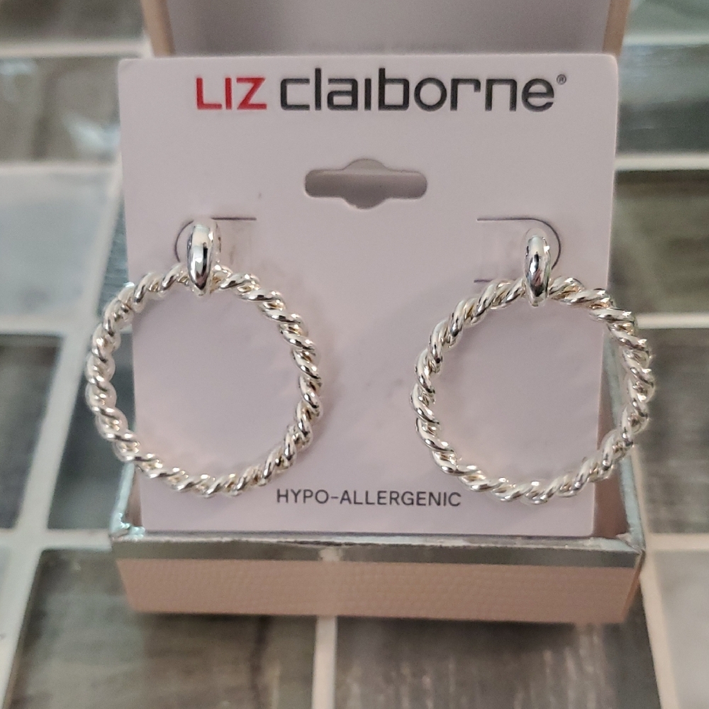 Liz Claiborne Twisted Silver Hoop Earrings